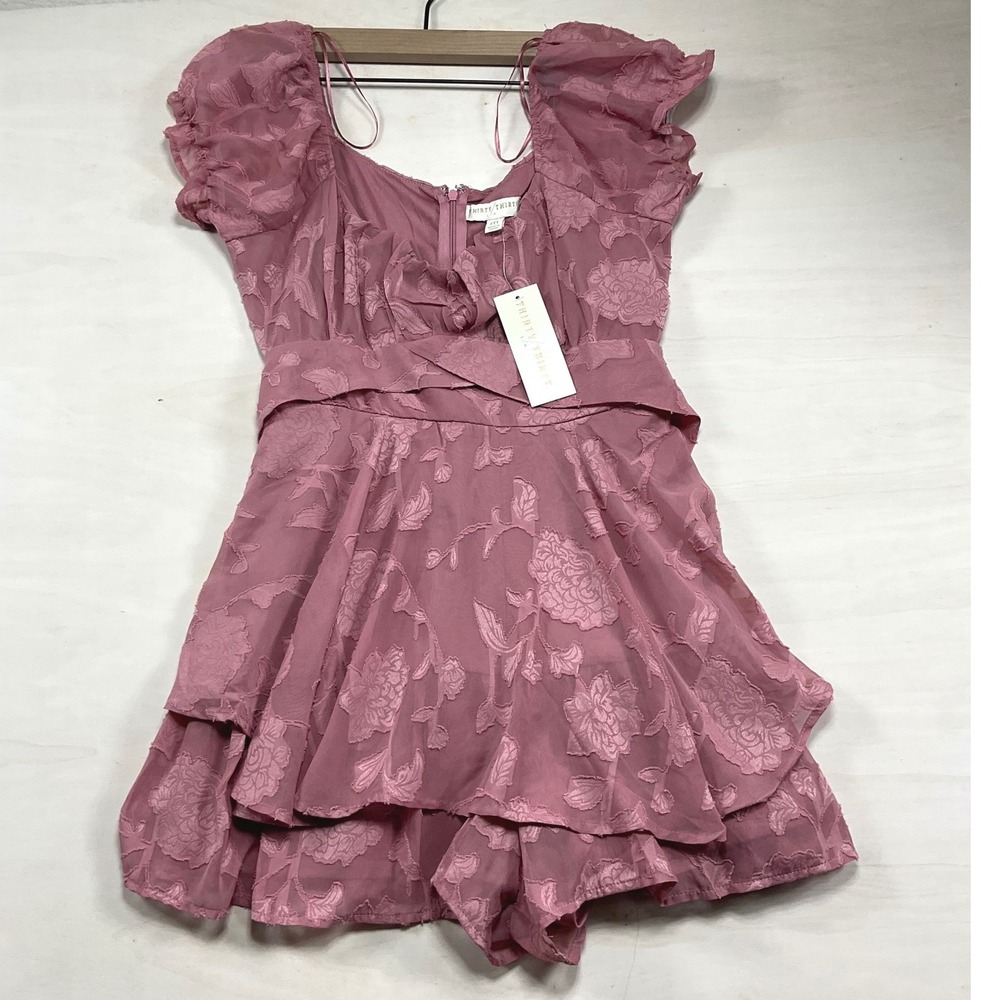 Thirty Thirty LA Floral Burnout Ruffle Romper Mauve Pink 3BPRW822 Medium